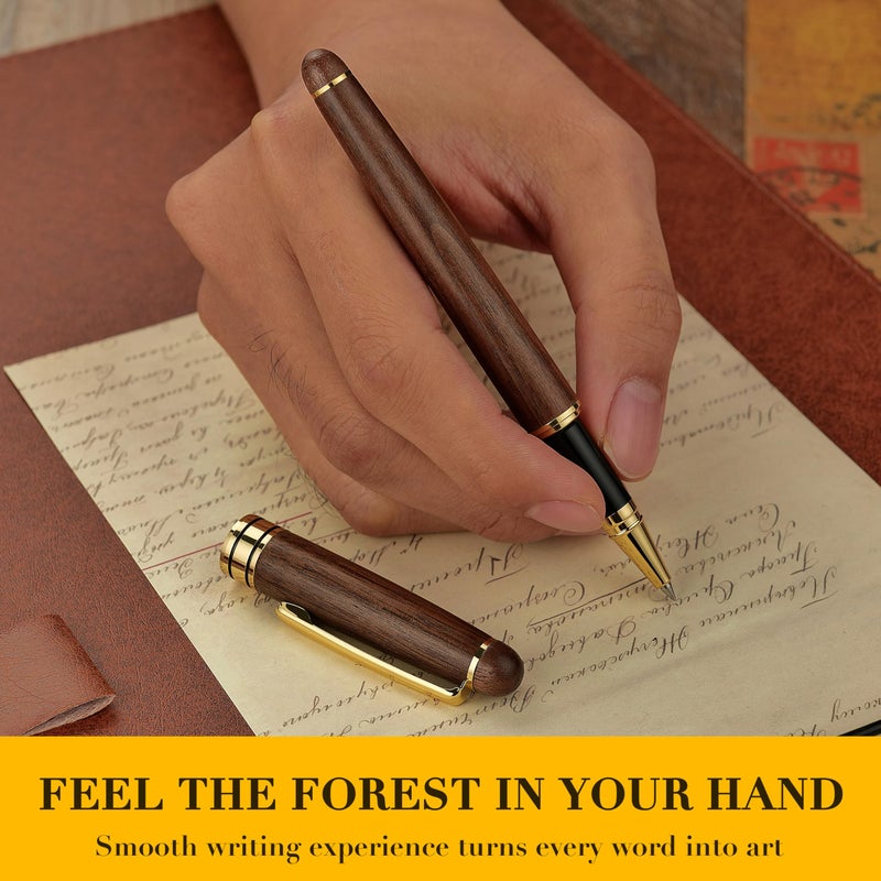 BEILUNER Luxury Wood Ballpoint Pen Writing Set,Walnut-Elegant Fancy Nice Gift Pen Set for Signature Executive Premium Office Fancy Nice Supplies - Gift Boxed with Extra Refills (Black) - Image 4